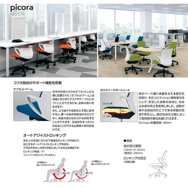 コクヨ(KOKUYO) オフィスチェアー picora(ピコラ) ローバック ブラック